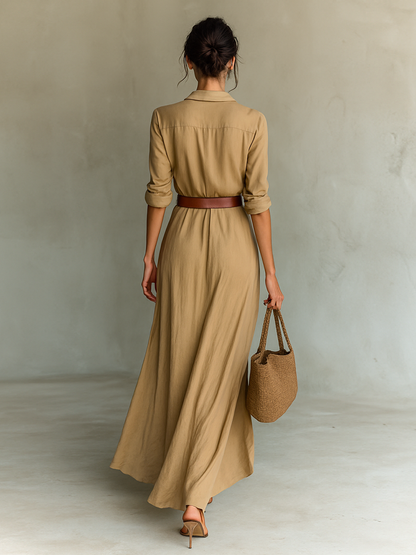 Margot – Belted Lapel Collar Maxi Dress