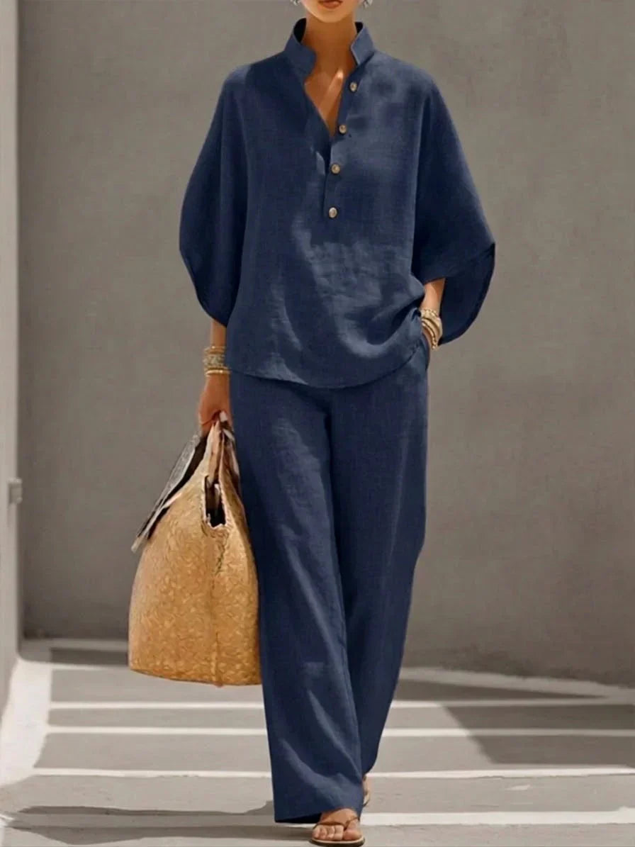 Maribel™ – Linen Batwing Wide-Leg Set